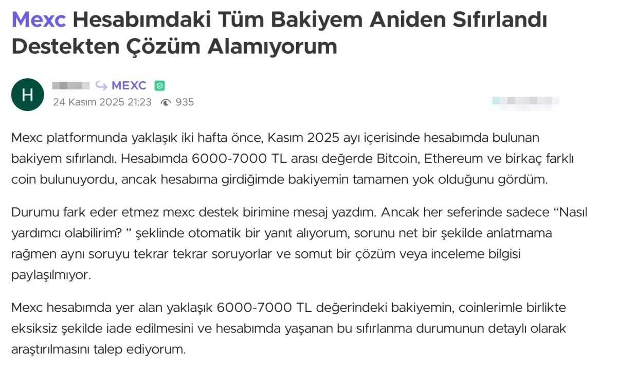 Kripto borsası MEXC’e şikayet yağmuru: Tüm bakiyem aniden sıfırlandı